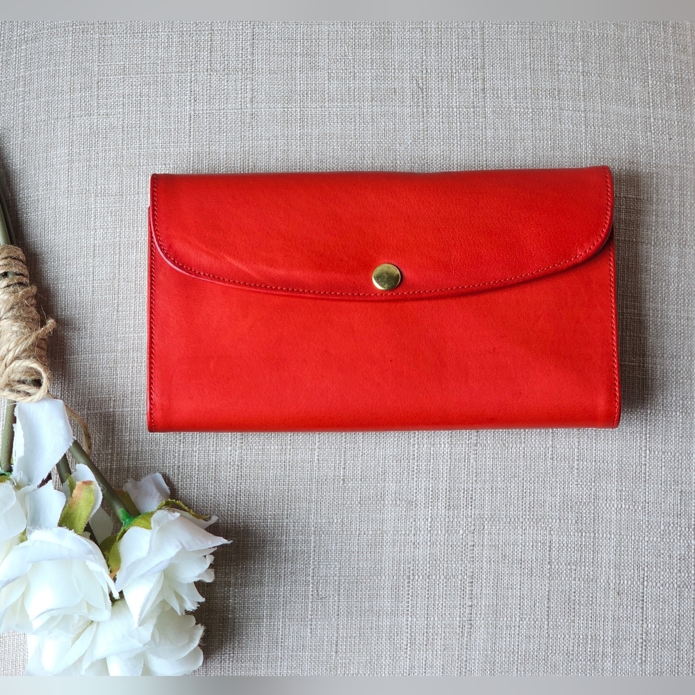 Vintage Coach 70s-80s Water Buffalo Combination Checkbook Wallet # 4730 ( Red )